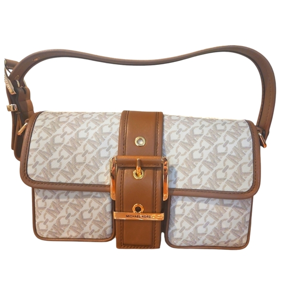 NWT MICHAEL Michael Kors Brown/Tan Monogram Shoulder Bag - Picture 7 of 11